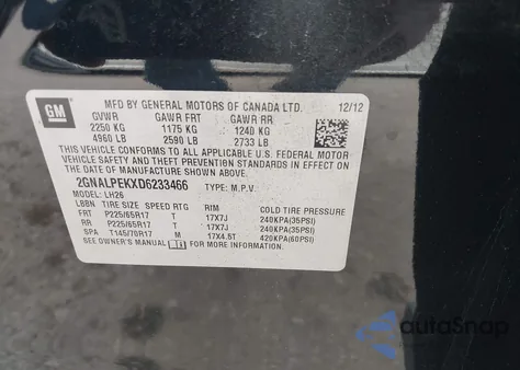 2013 Chevrolet Equinox 2Lt from USA, damaged, VIN 2GNALPEKXD6233466